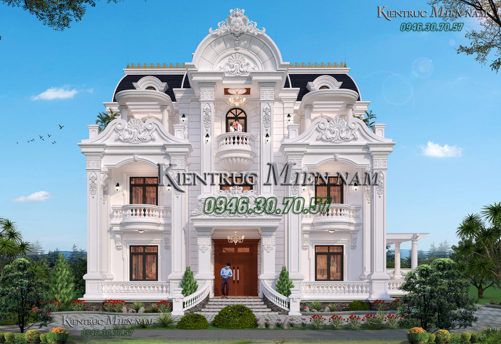 Lâu đài thông tầng tân cổ điển 3 tầng