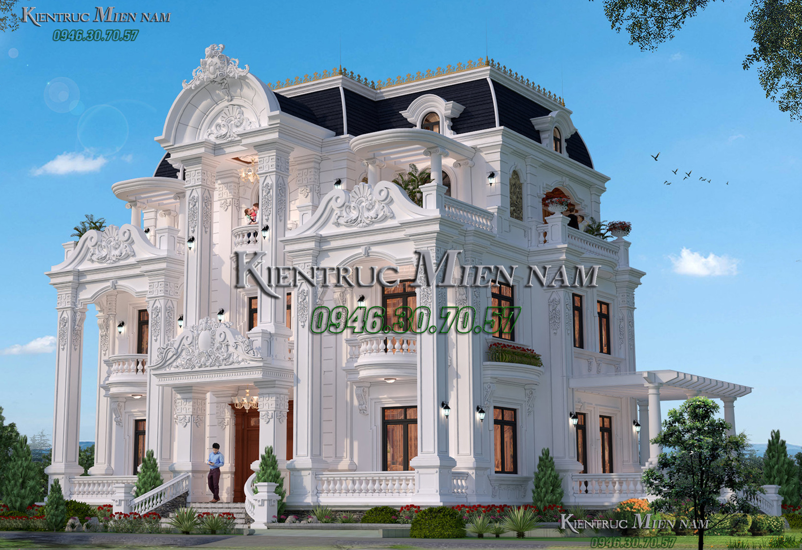 Lâu đài thông tầng tân cổ điển 3 tầng